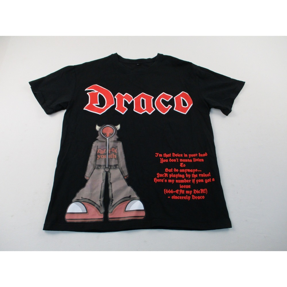 Draco Shirt Mens S Black Streetwear Y2K Gothic Edgy Embroidered Letters